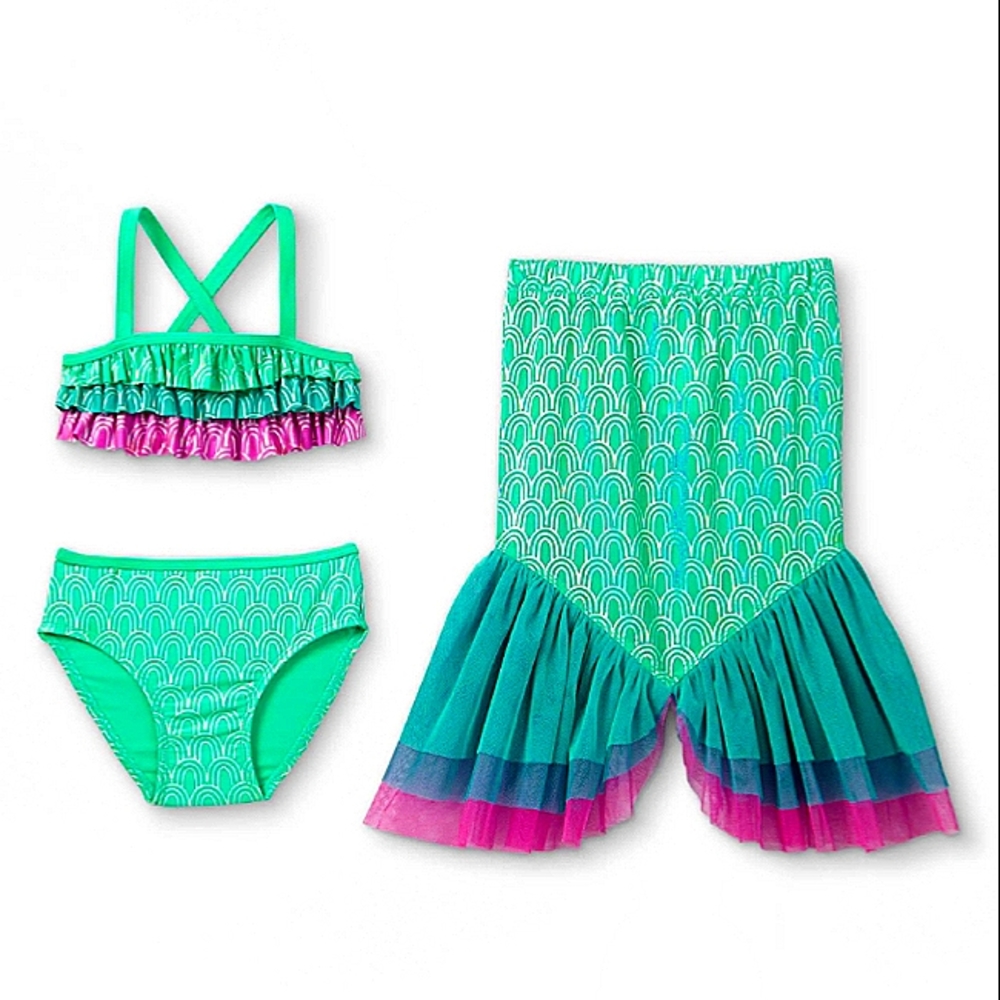 Toddler Girls' Mermaid Print 3PC Bikini Set - Cat & Jack Blue 4T